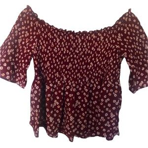 NWOT Off Shoulder Ditsy Floral Smocked Top M